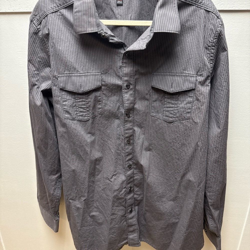 Rock & Republic Men’s Sz XXL Long Sleeve Button Down Shirt Gray Pockets